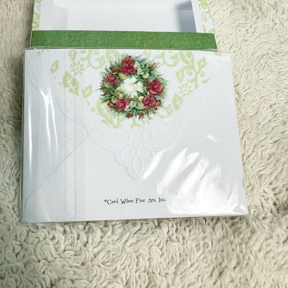Carol Wilson Fine Arts Christmas Wreath Cards Embossed Lace Set of 10 NEW - Picture 6 of 6